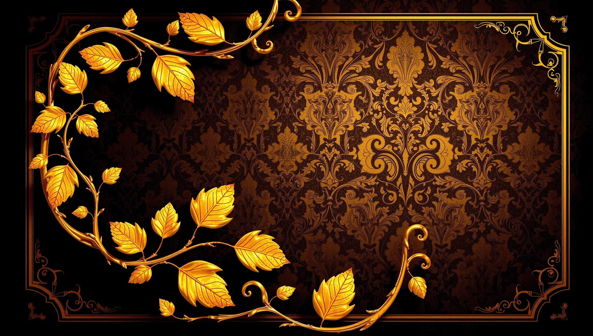 Fundal baroc opulent cu detalii aurii și elemente naturale stilizate