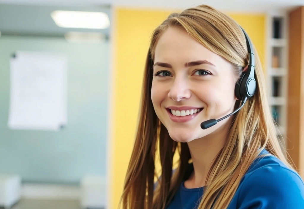 Femeie zâmbitoare discutând cu un client la telefon, reprezentând suportul Aureavita.